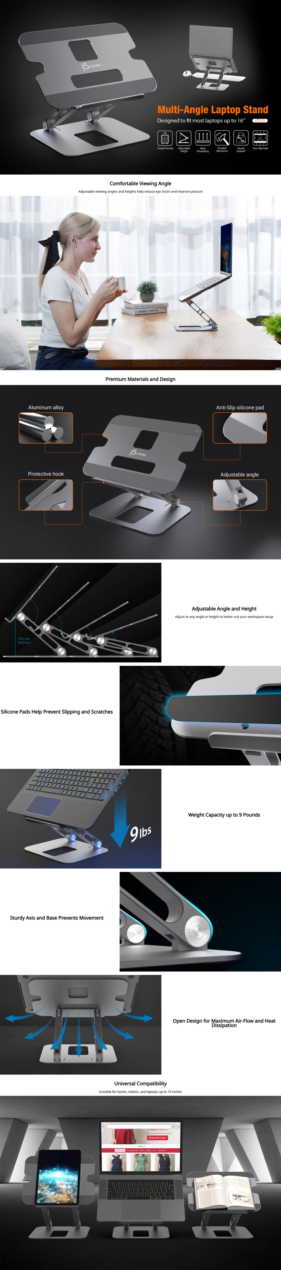j5create jts127 multi-angle laptop stand