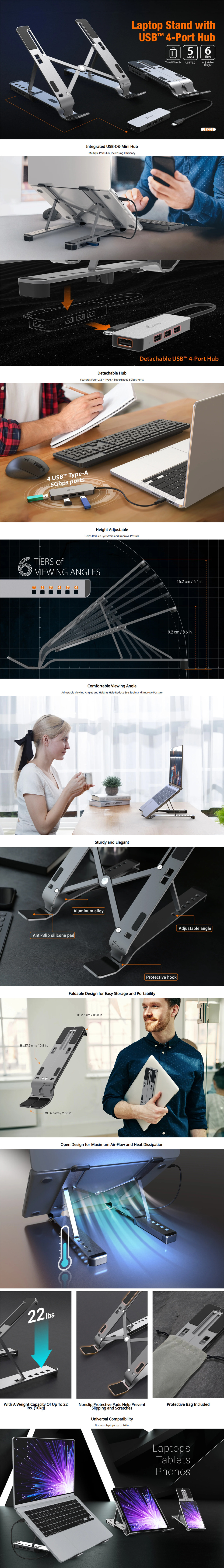 j5create jts223 laptop stand with 4-port usb hub