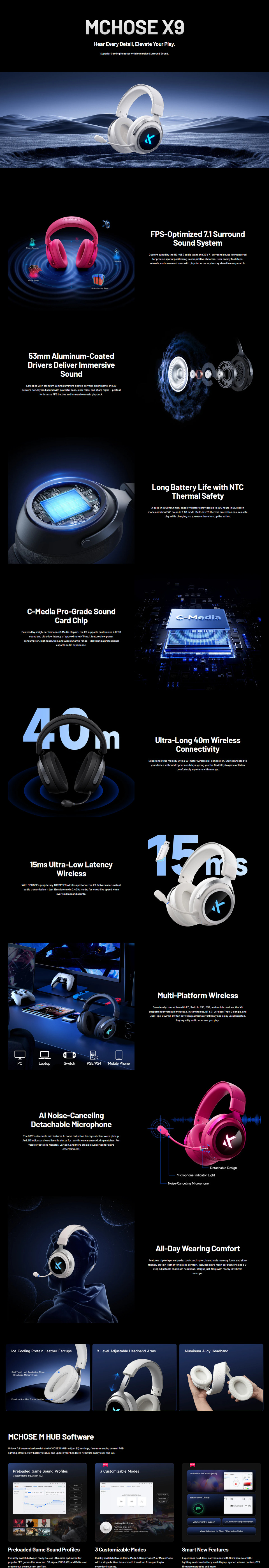mchose x9 wireless gaming headset black