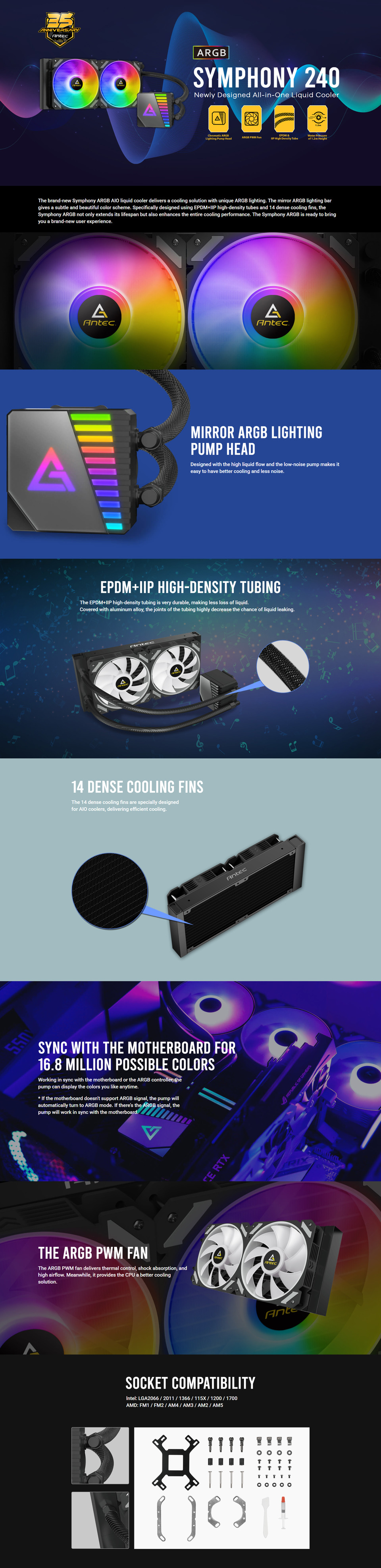 240mm antec symphony 240 argb liquid cooler black