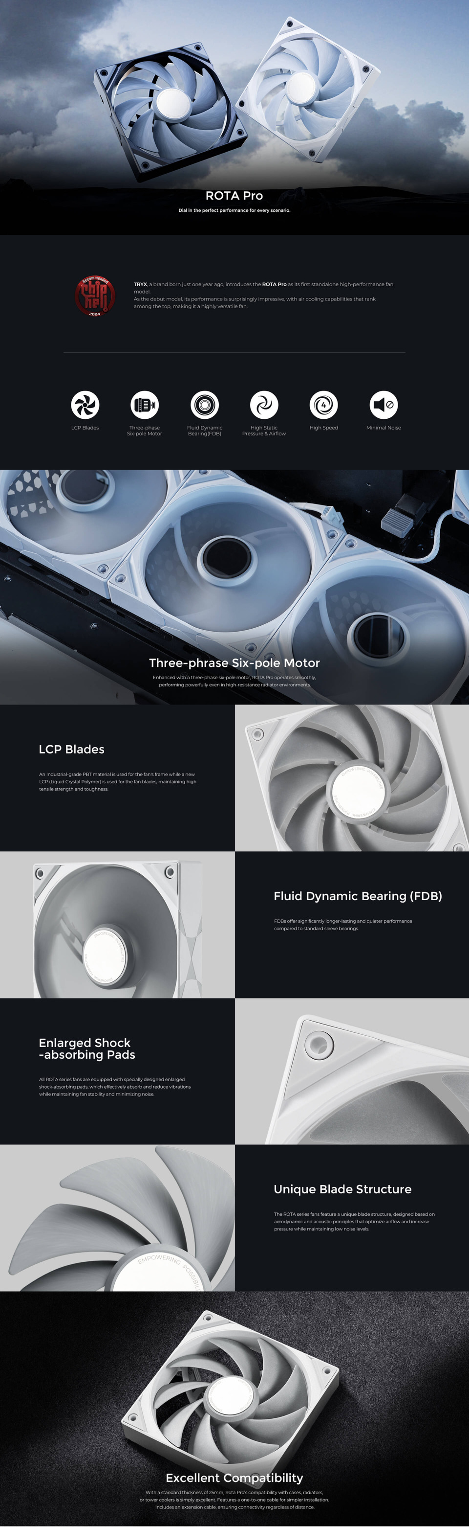 120mm tryx rota pro 120 case fan white