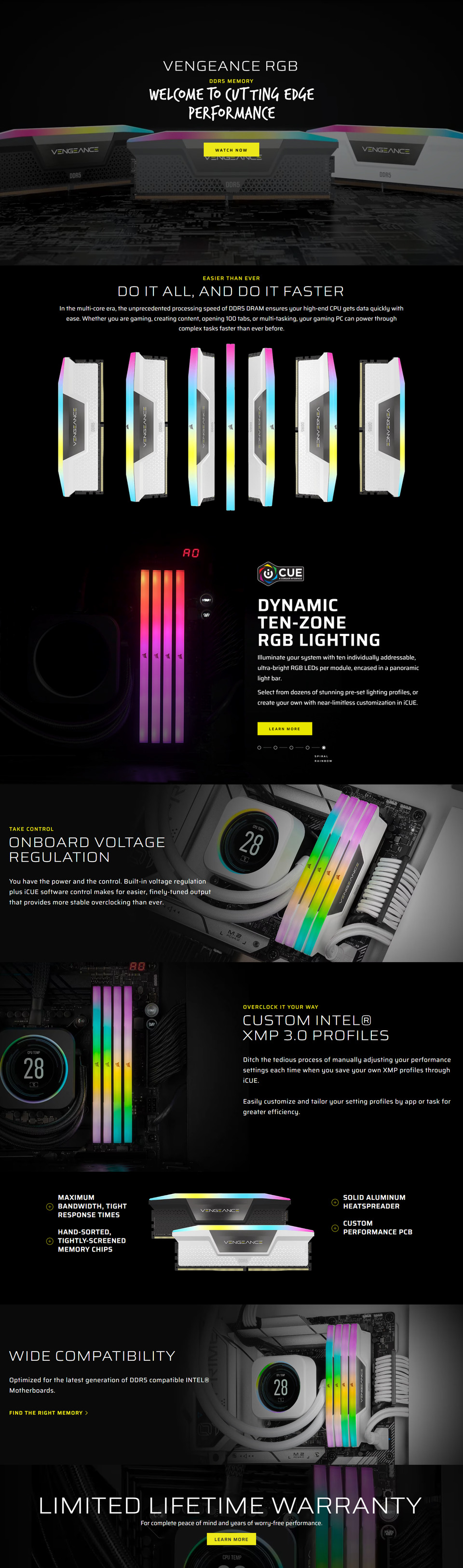 128gb 2x64gb corsair vengeance rgb ddr5 6000mts cl40 ram kit
