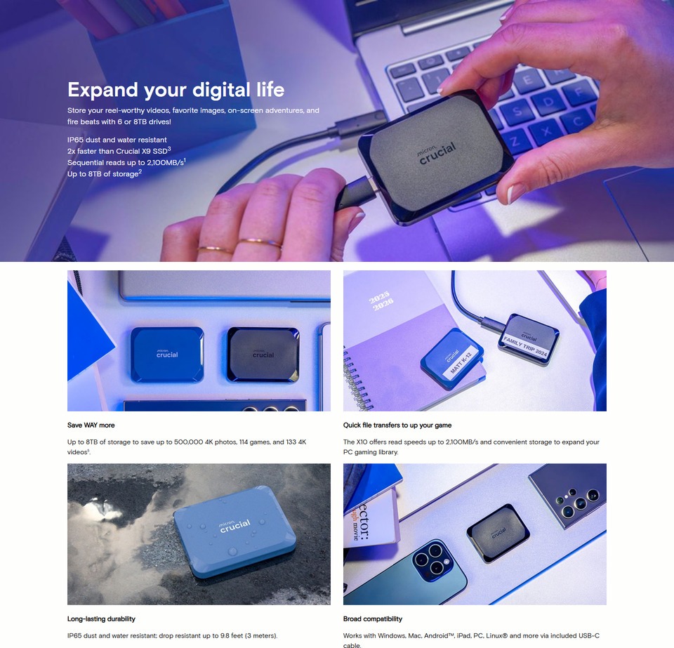 1tb crucial x10 portable usb-c ssd