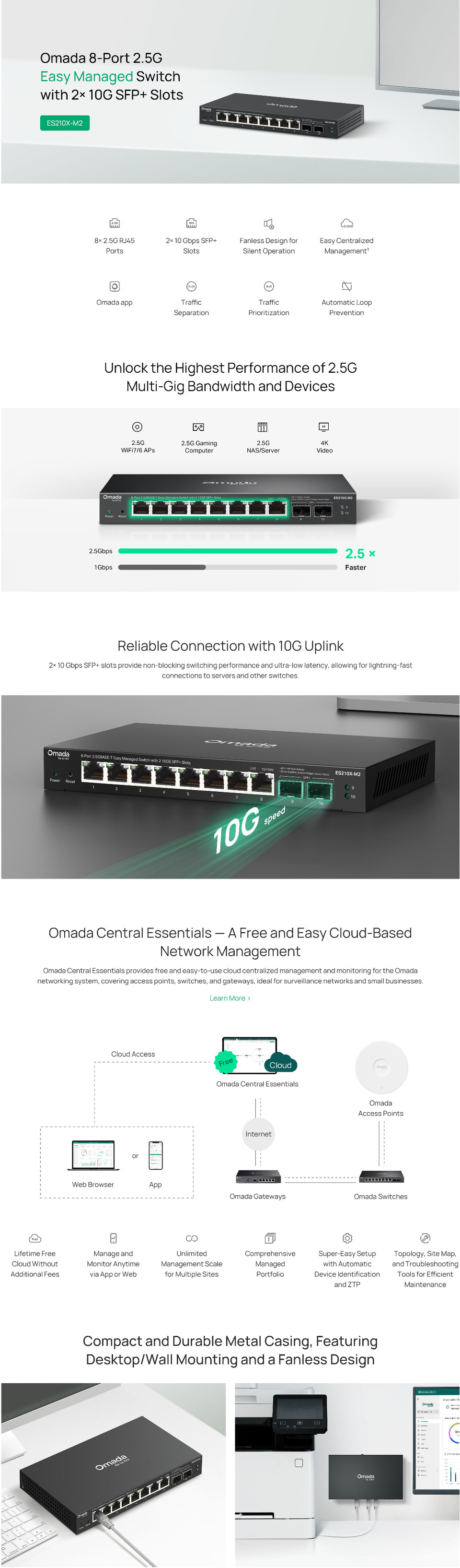 8 port tp-link omada es210x-m2 25g easy managed switch with 2 10ge sfp slots