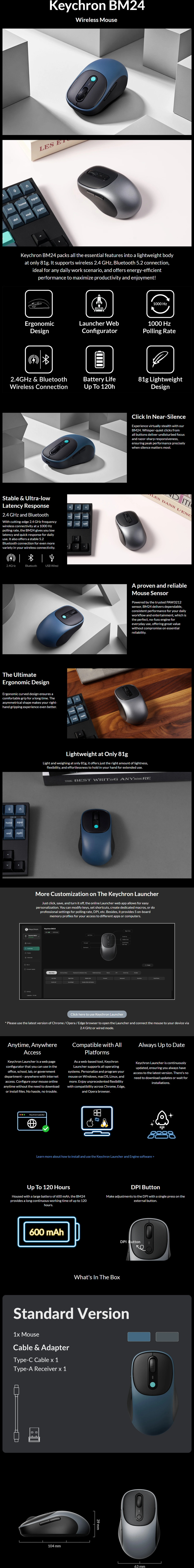 keychron bm24 wireless mouse metal gray