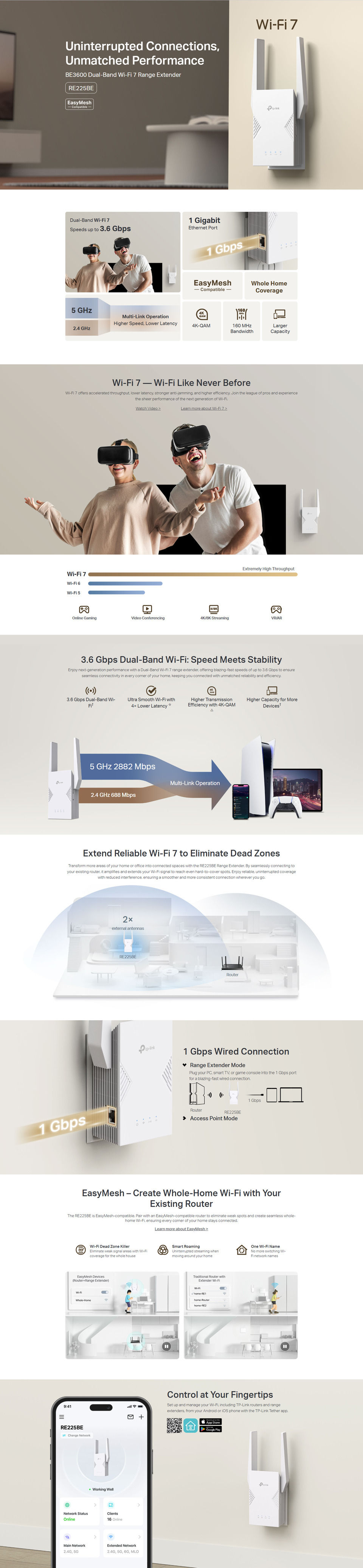 tp-link re225be be3600 dual-band wifi 7 range extender