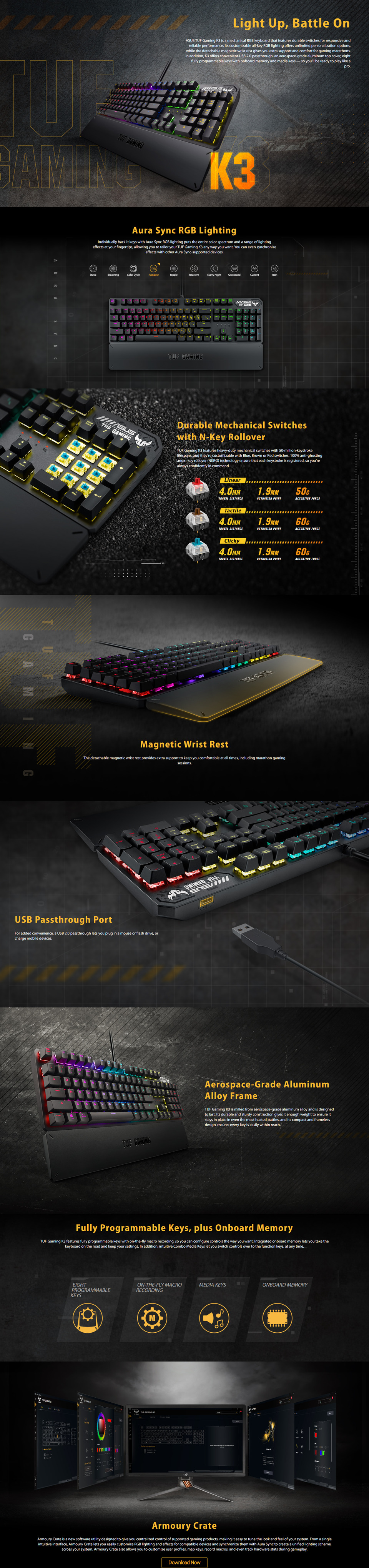 asus tuf gaming k3 rgb linear mechanical red gaming keyboard