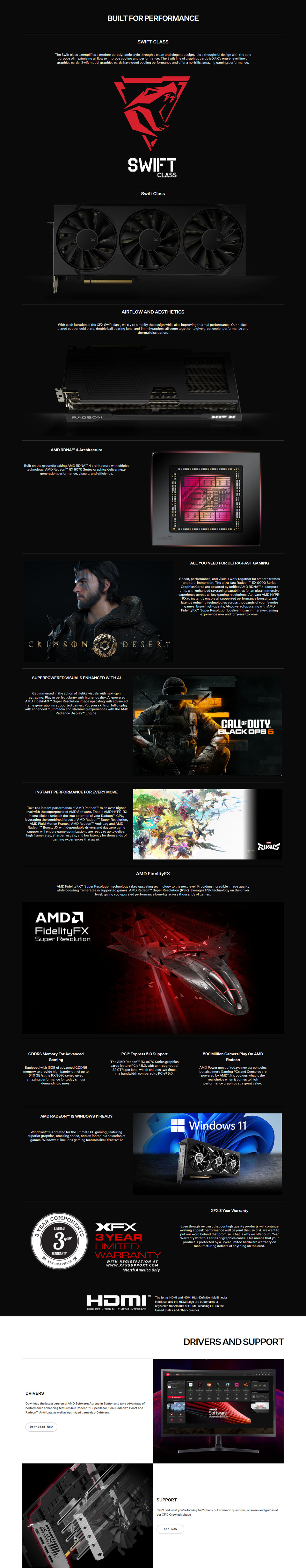 xfx rx 9070 xt swift 16gb gddr6 graphics card