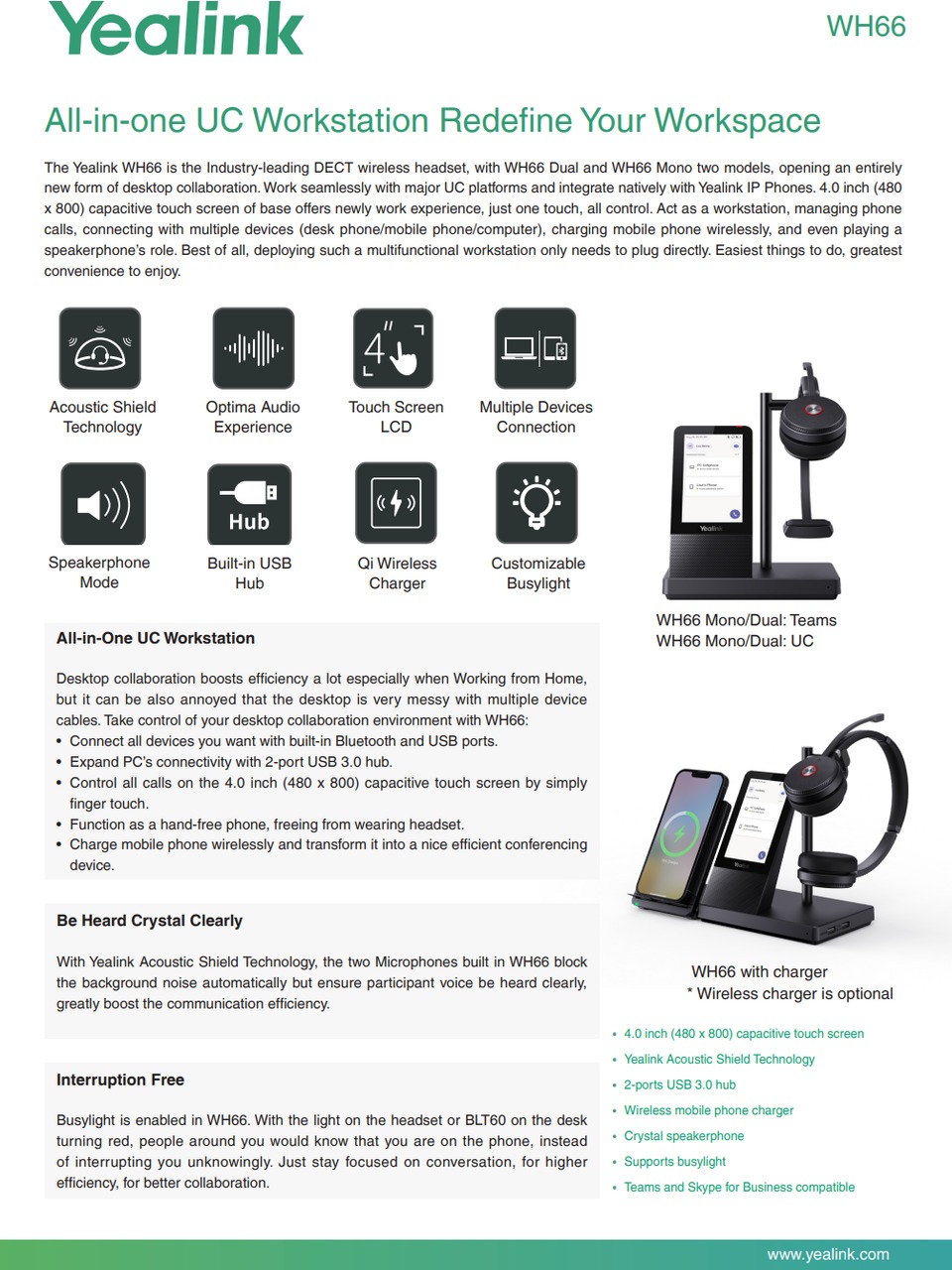 yealink wh66 dual uc wireless dect headset with base