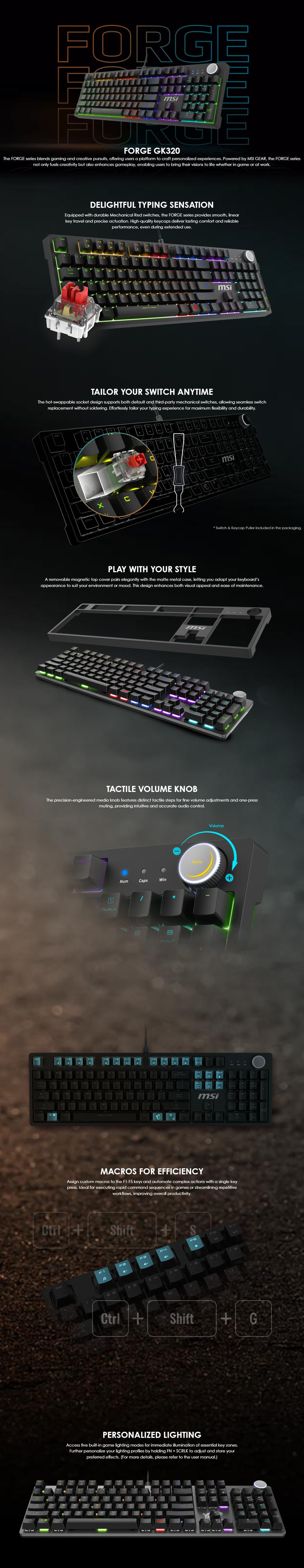 msi forge gk320 red rgb wired linear mechanical gaming keyboard black