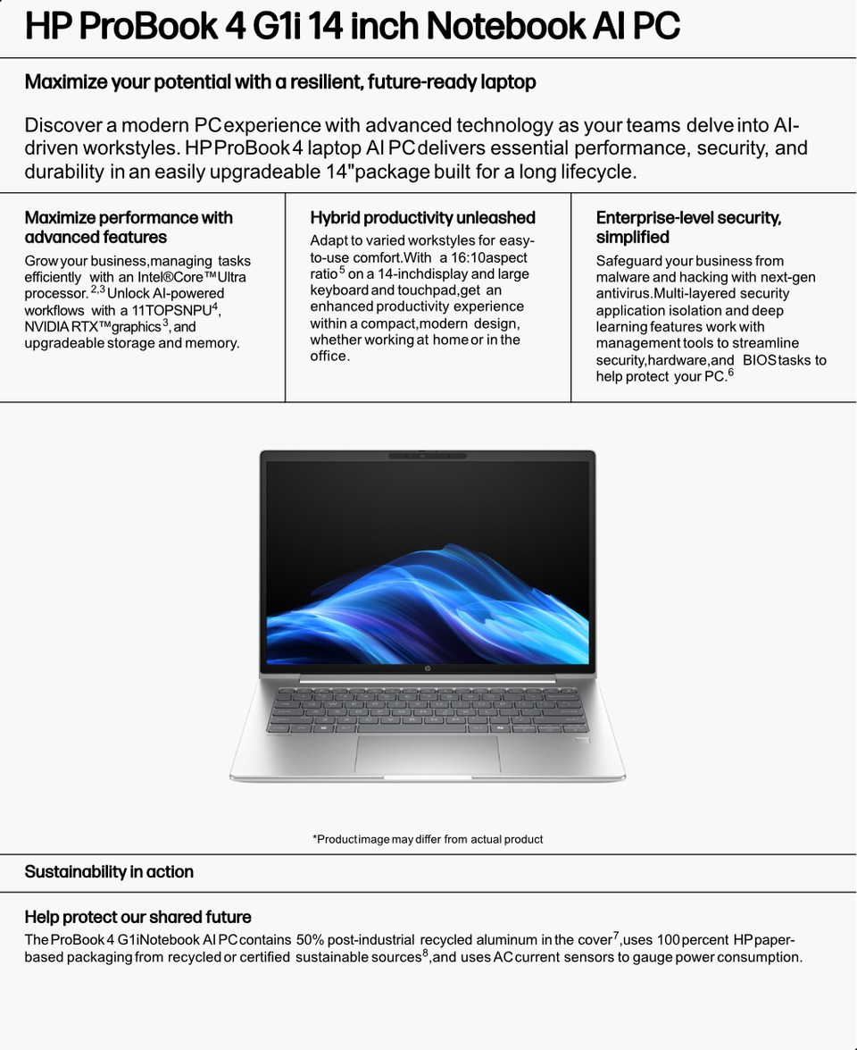 hp probook 4 g1i 14 ultra 7 16gb512gb laptop win11 pro silver