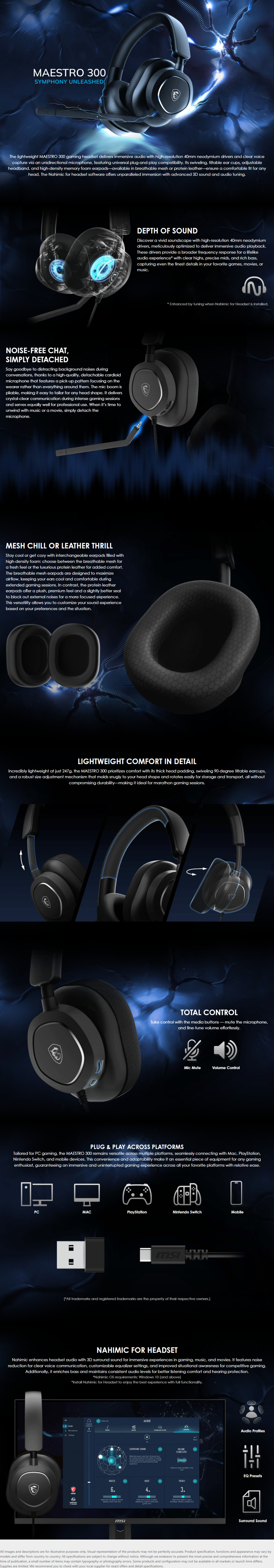msi maestro 300 wired gaming headset black