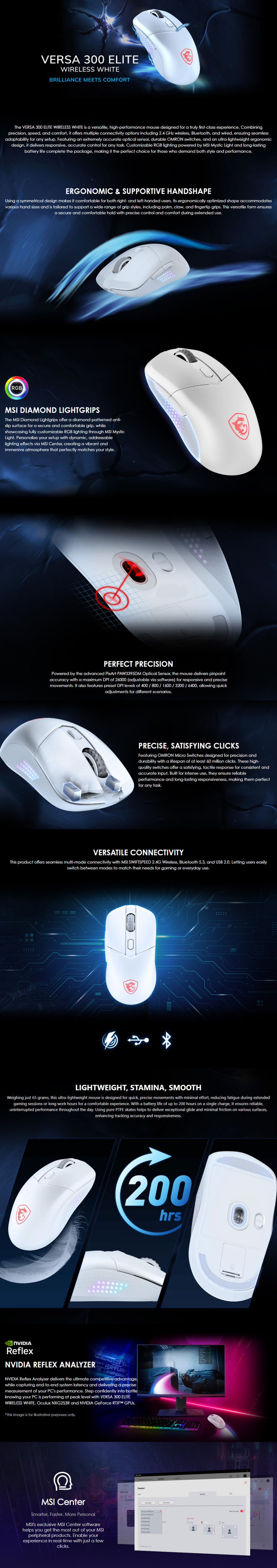 msi versa 300 elite wireless gaming mouse white