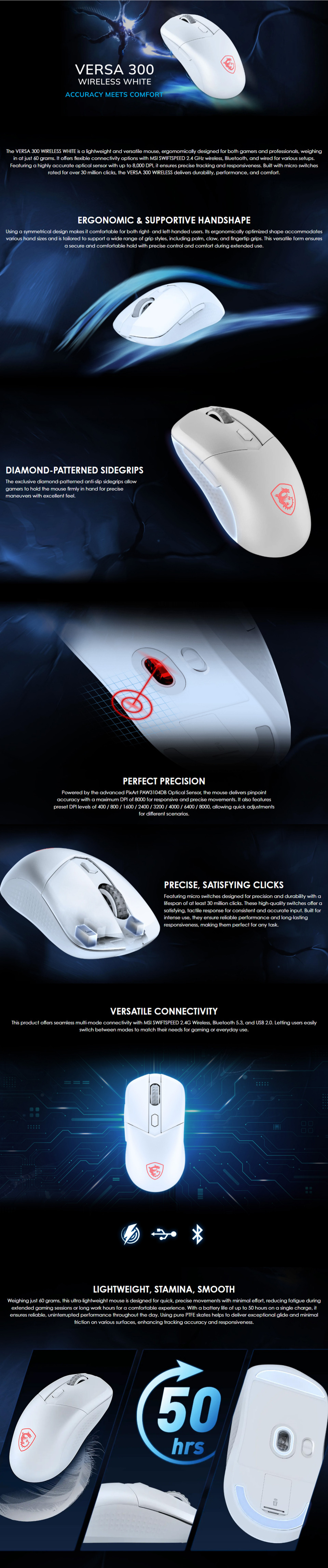 msi versa 300 wireless gaming mouse white