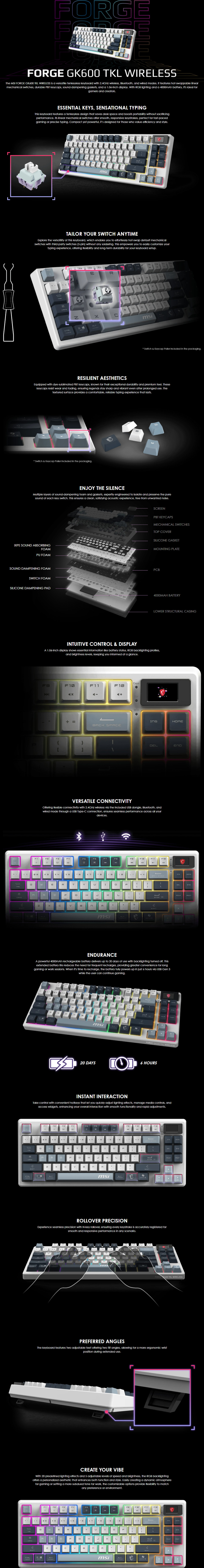msi forge gk600 tkl wireless argb linear mechanical gaming keyboard sky
