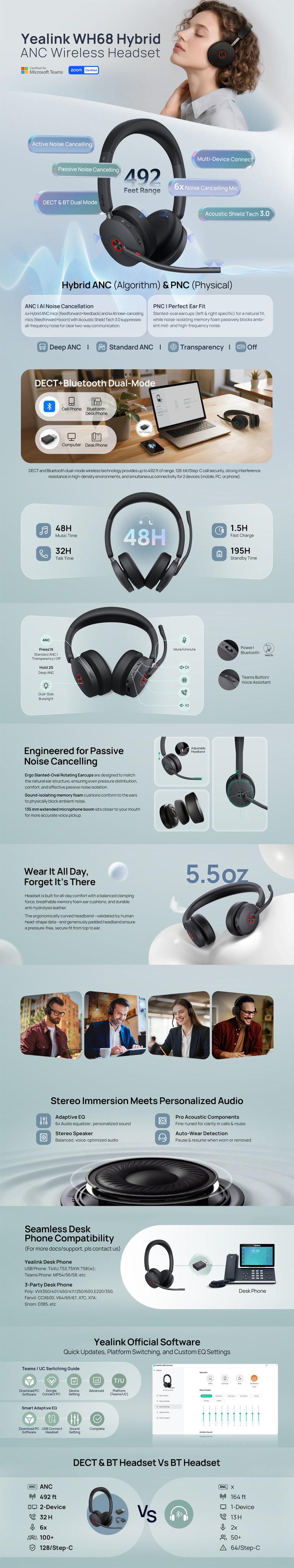 yealink wh68 hybrid teams anc wireless headset