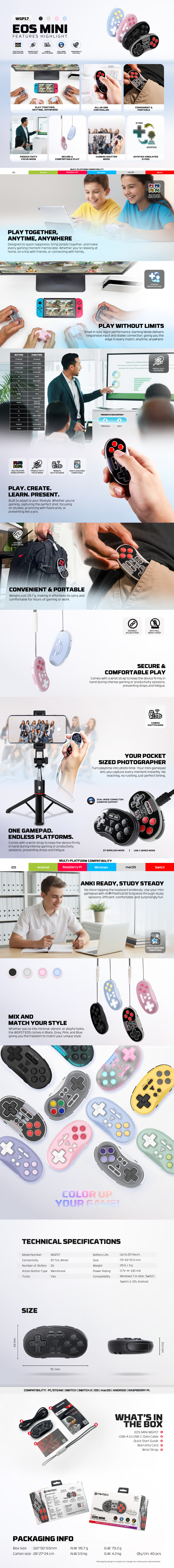 fantech eos mini bluetooth pocket-size mini gamepad controller blue