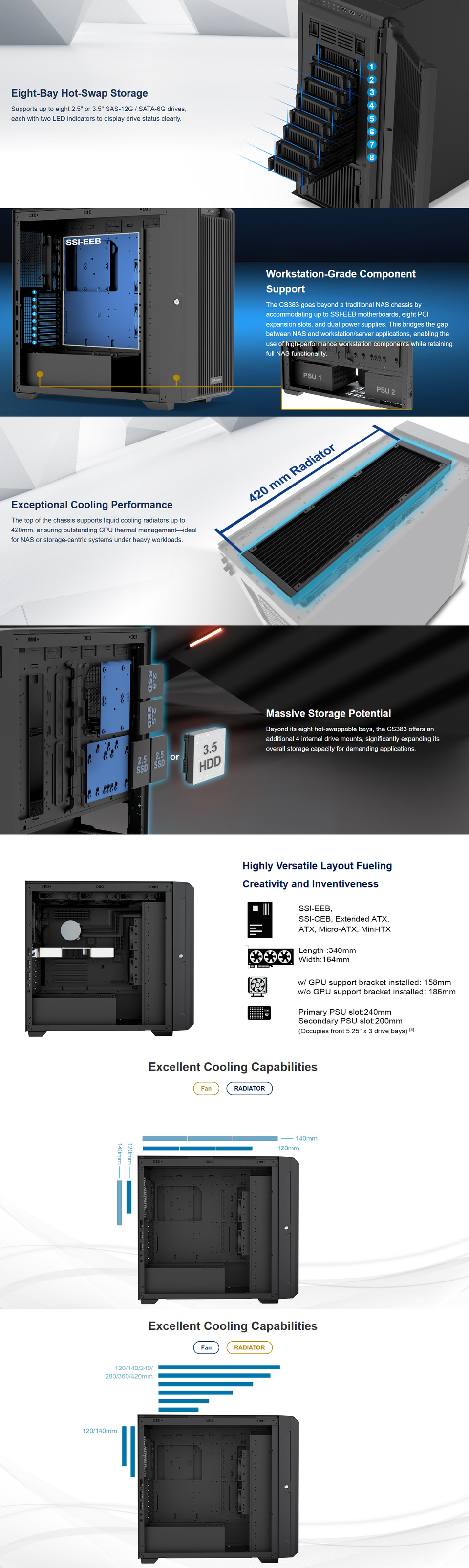 silverstone cs383 8 bay e-atx nas tower case
