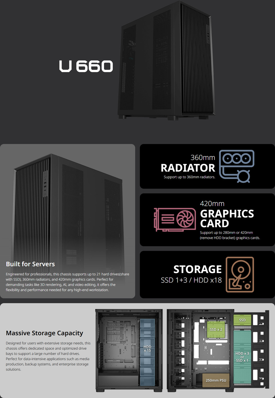 fsp u660 e-atx workstation case black