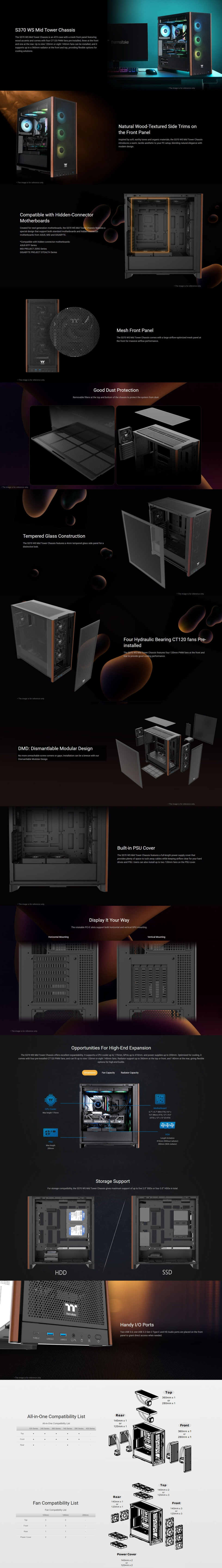 thermaltake s370 ws mid-tower atx case black with wood trim