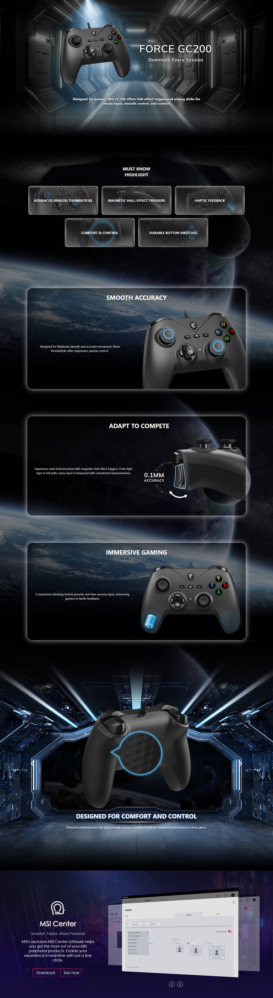 msi force gc200 wired gaming controller black