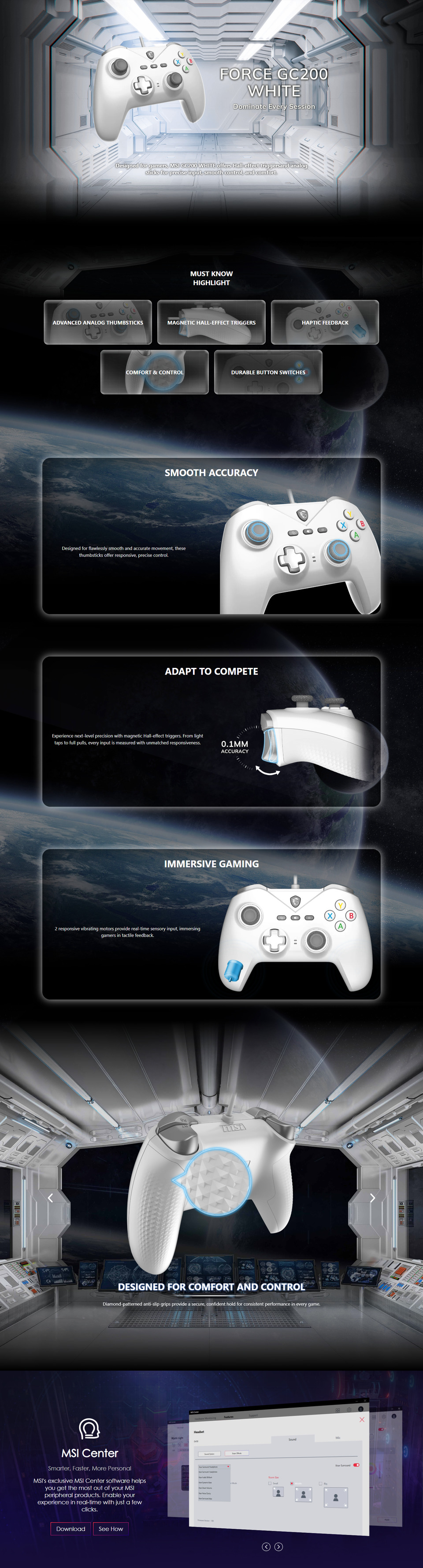 msi force gc200 wired gaming controller white