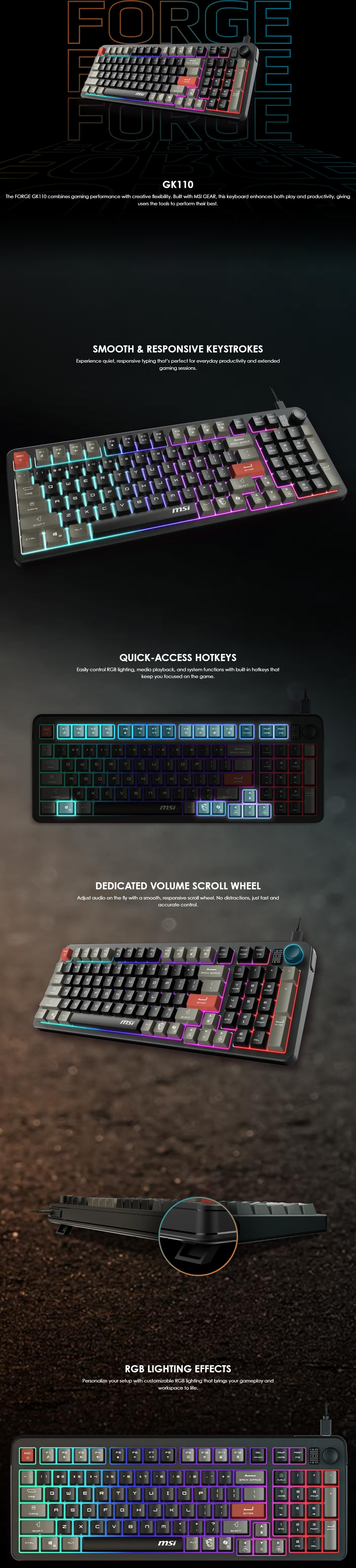msi forge gk110 rgb wired membrane gaming keyboard black