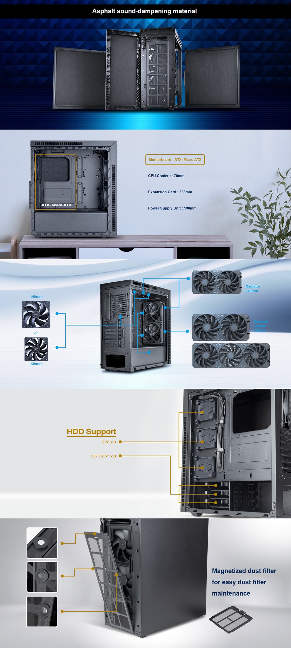 silverstone kublai 07e atx silent tower case black