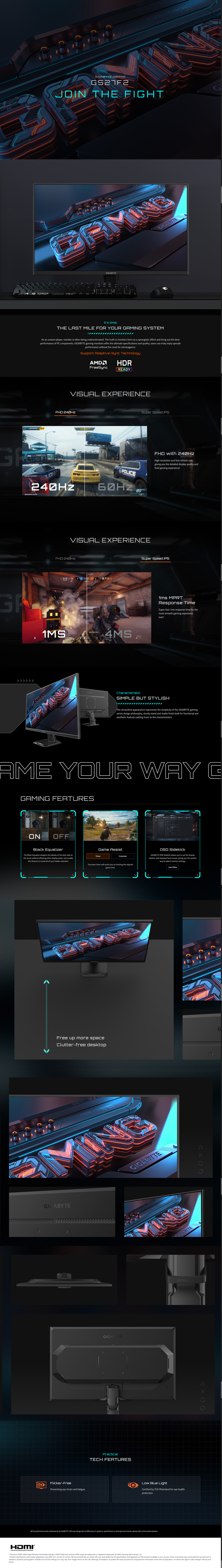 27 gigabyte gs27f2 fhd 240hz ips gaming monitor black
