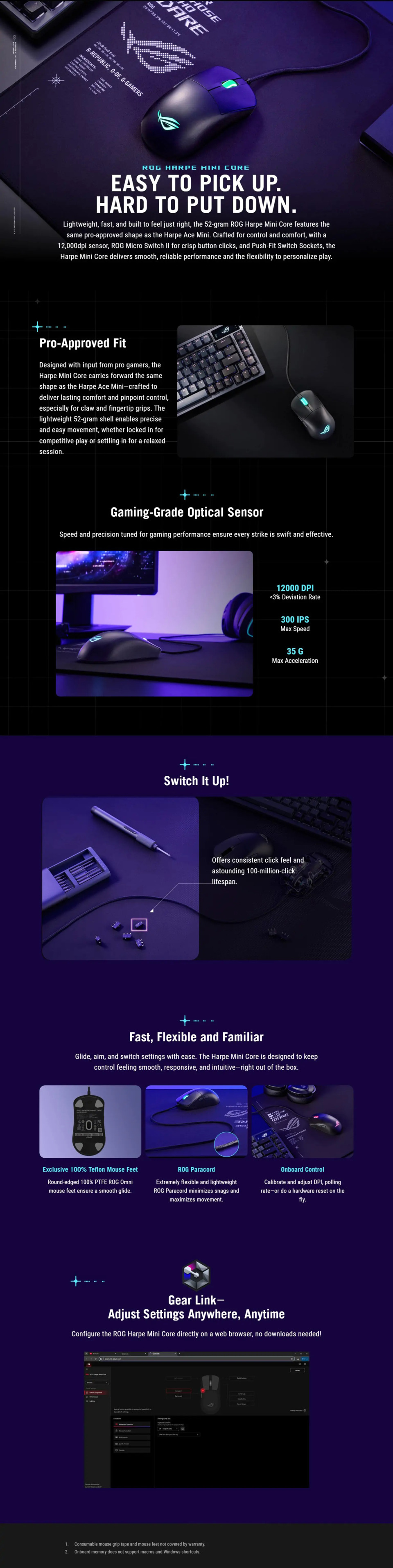 asus rog harpe mini core rgb wired gaming mouse black