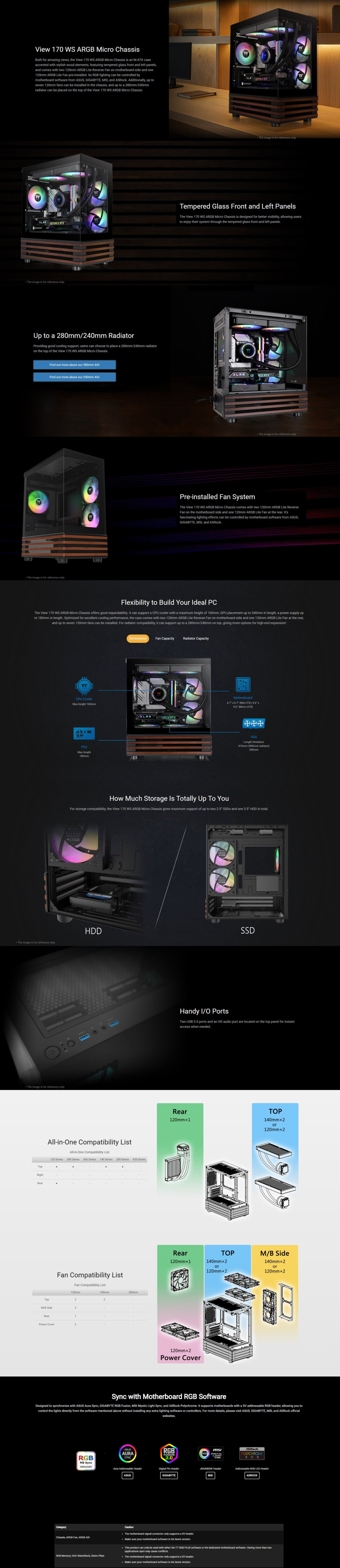 thermaltake view 170 ws argb micro-atx case black with wood