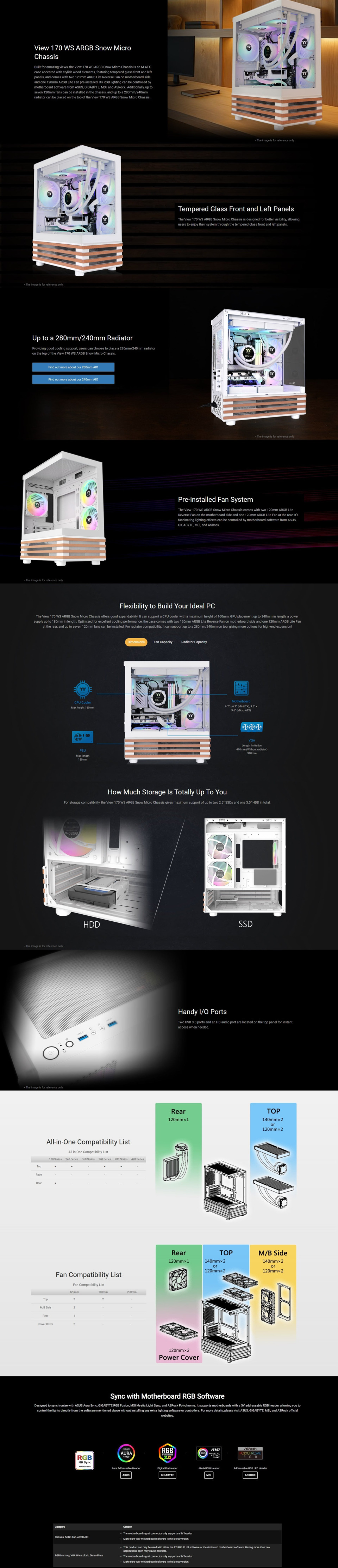 thermaltake view 170 ws argb micro-atx case white with wood
