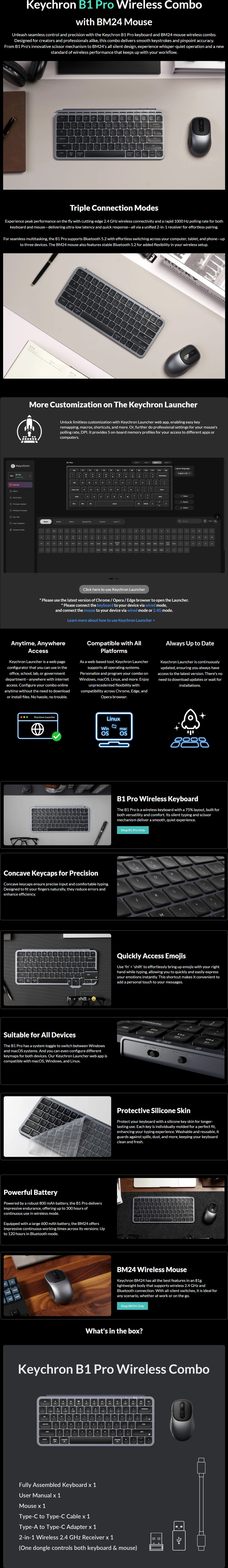 keychron b1 pro wireless low-profile keyboard with bm24 wireless mouse