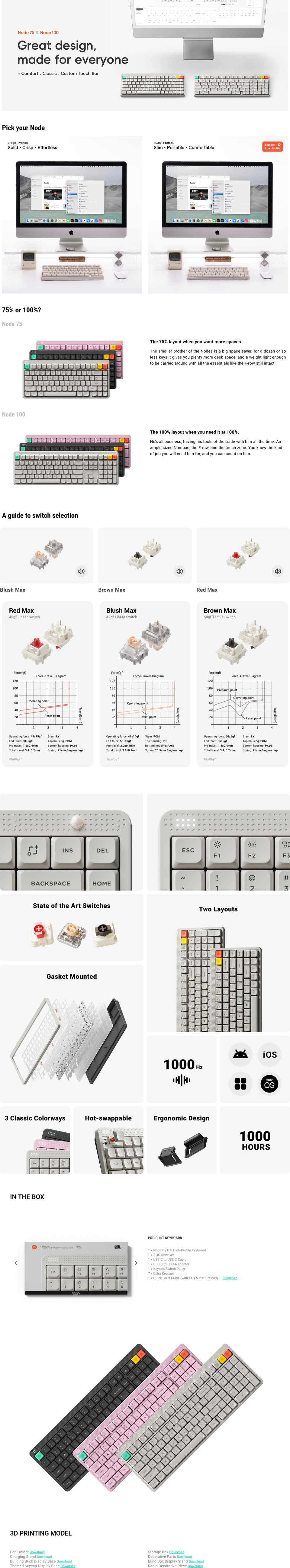 nuphy node75 high-profile rgb wireless linear-red mechanical keyboard ink gray