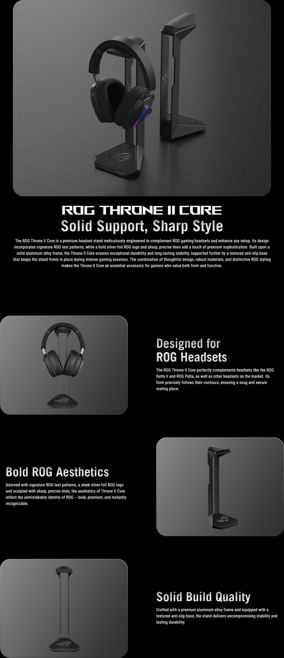 asus rog throne ii core gaming headset stand