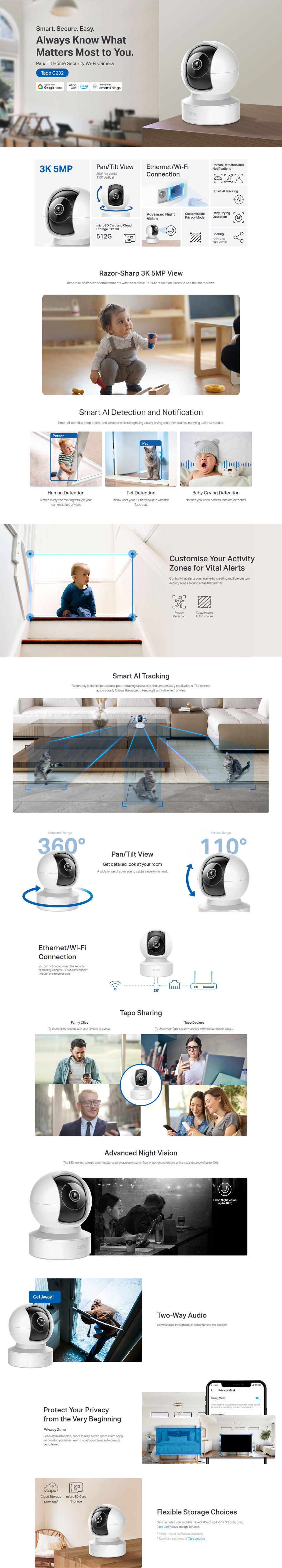 tp-link tapo c232 pantilt ai home security wi-fi camera