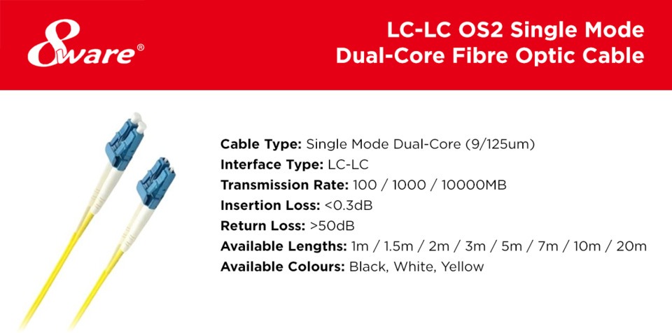 5m 8ware lc-lc duplex single mode dual-core fiber optic cable yellow