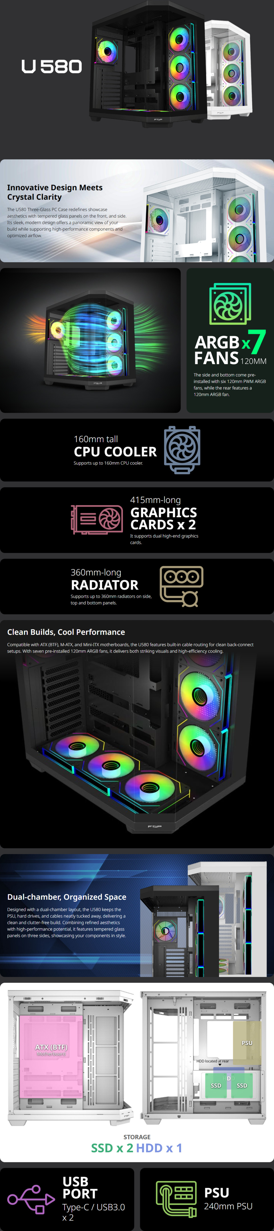 fsp u580 mid-tower atx case black