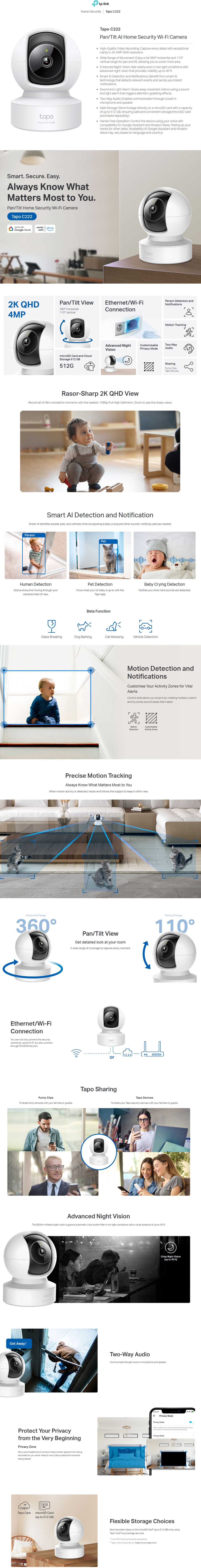 tp-link tapo c222 pantilt ai home security wi-fi camera