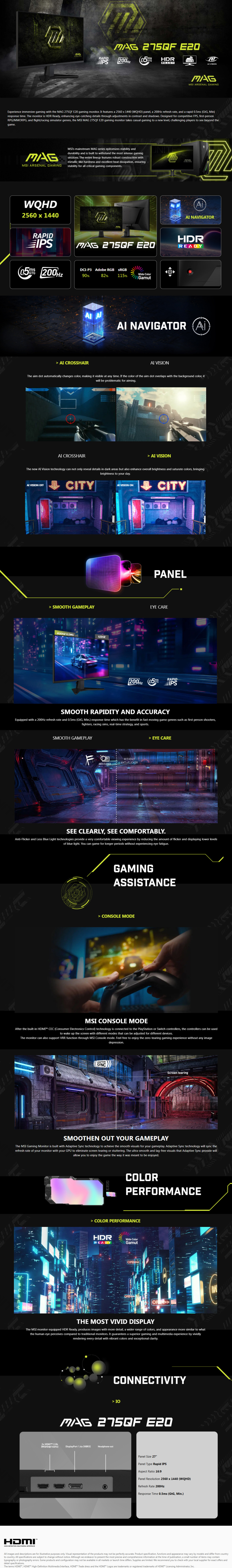 27 msi mag 275qf e20 qhd 200hz ips gaming monitor black