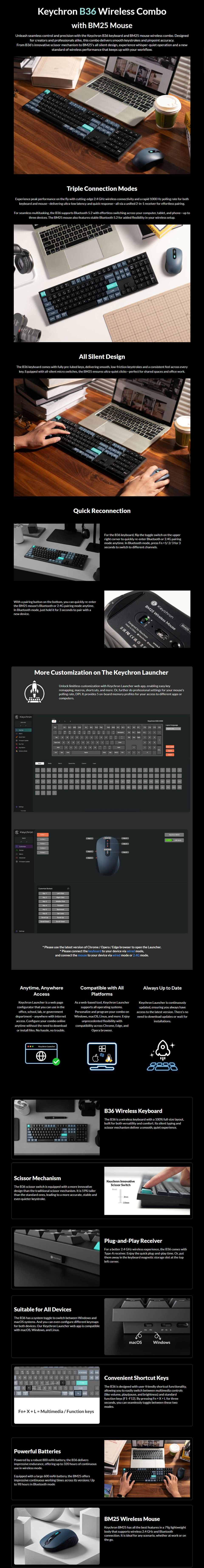keychron b36 wireless scissor switch keyboard with bm25 wireless mouse