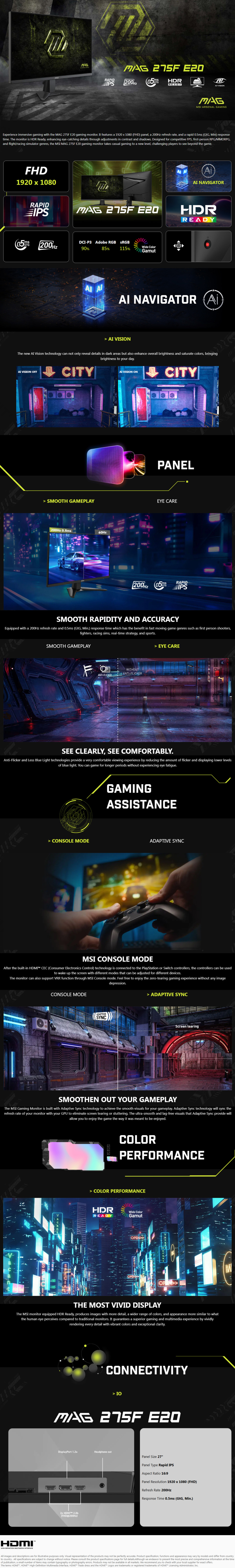 27 msi mag 275f e20 fhd 200hz ips gaming monitor black