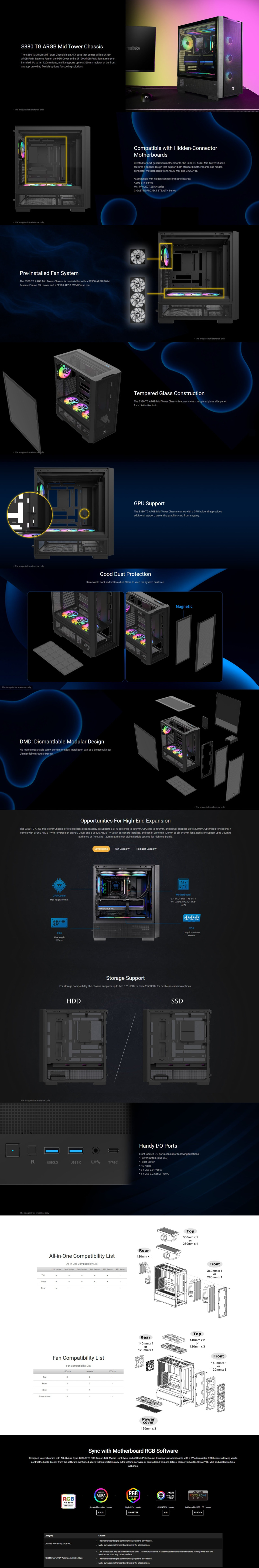thermaltake s380 tg argb mid-tower atx case black