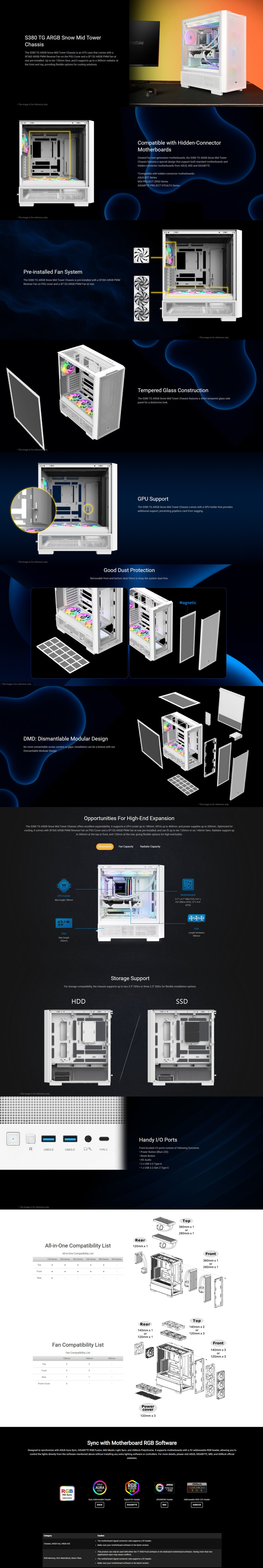 thermaltake s380 tg argb mid-tower atx case white