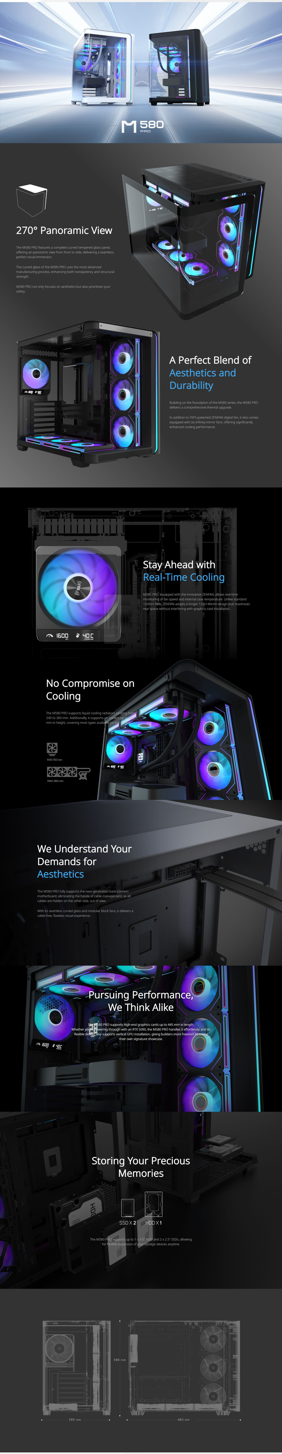 fsp m580 pro dual chamber atx case black