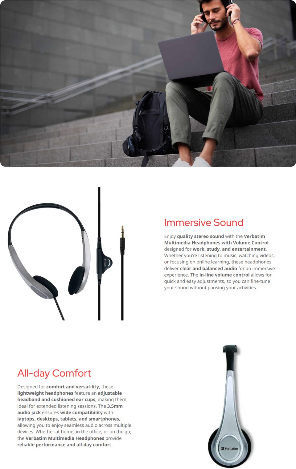 verbatim multimedia headphones with volume control