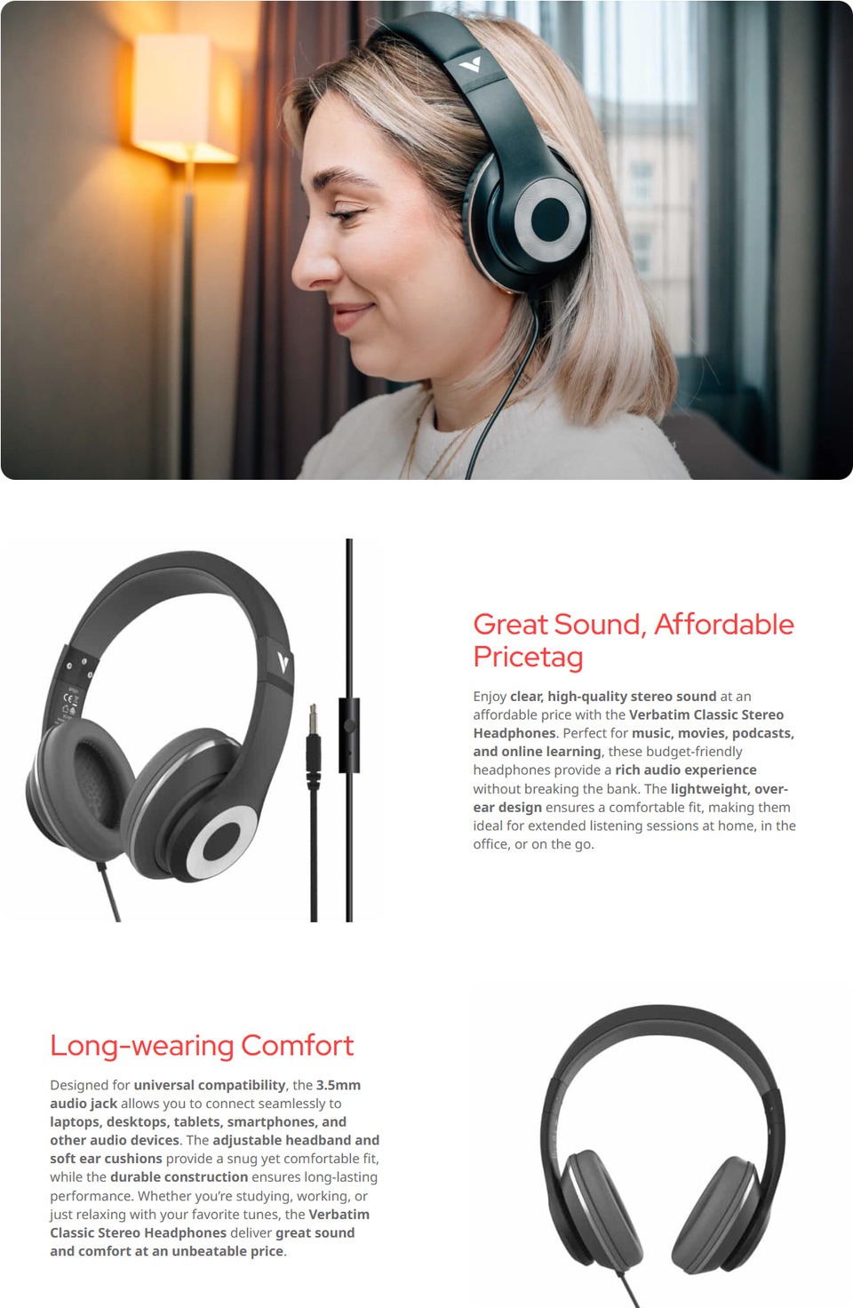 verbatim wired stereo headset classic black