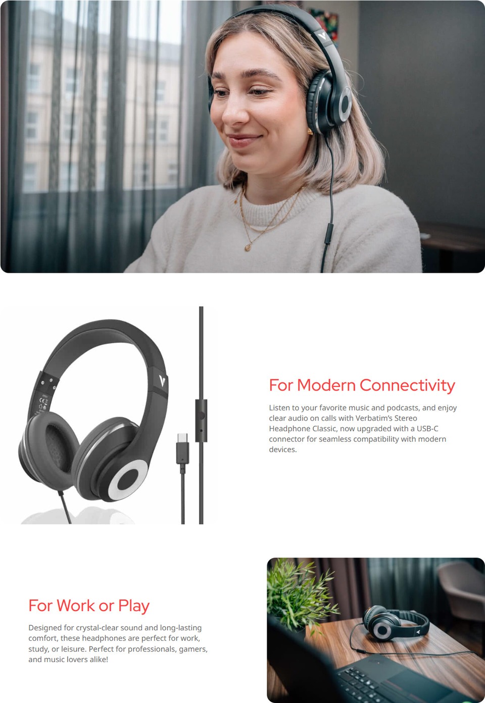 verbatim wired usb-c stereo headset classic black