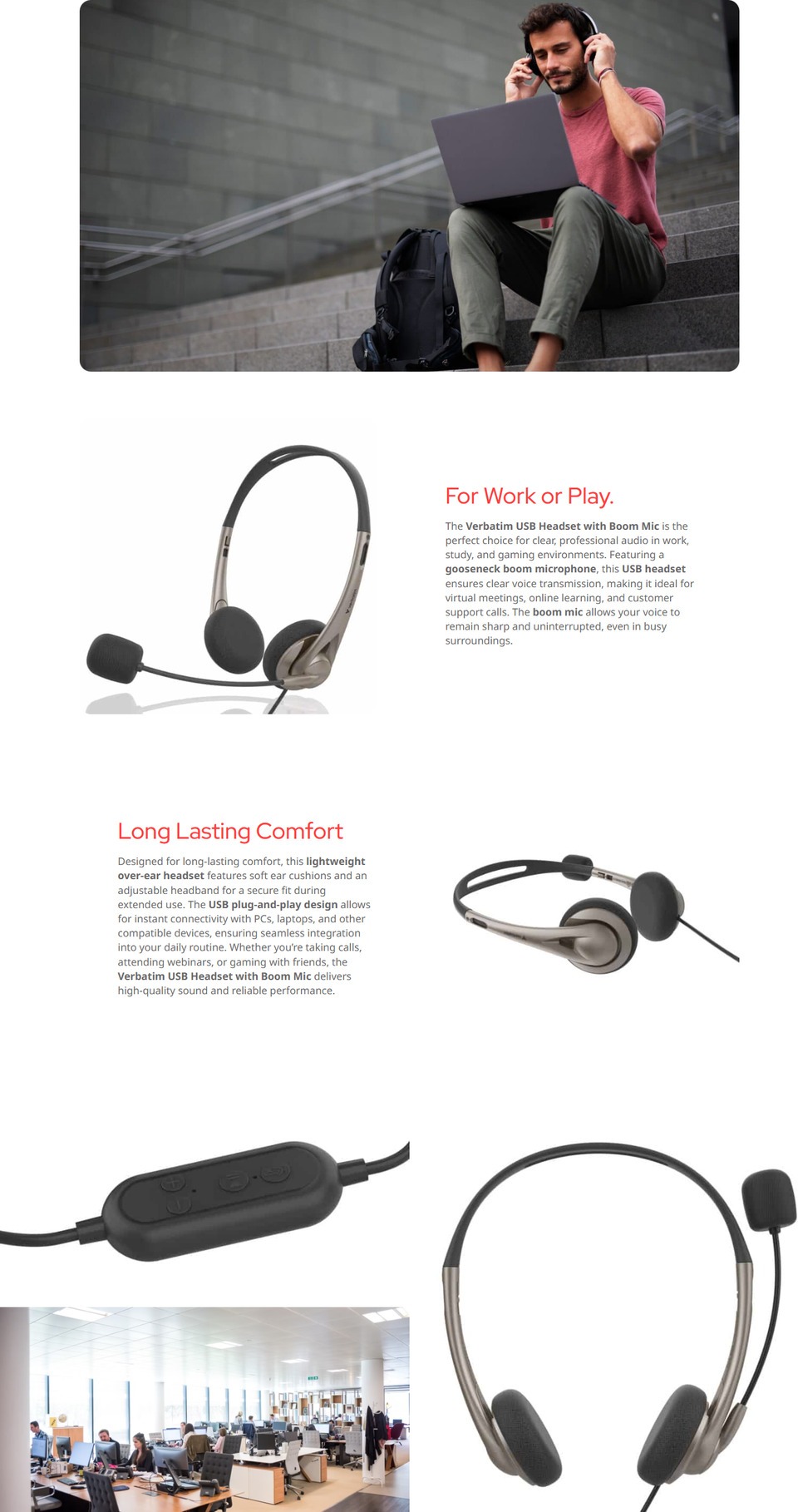 verbatim usb headset with boom mic