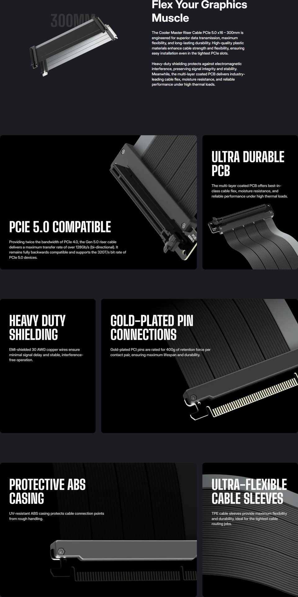 300mm cooler master pcie 50 x16 riser cable black